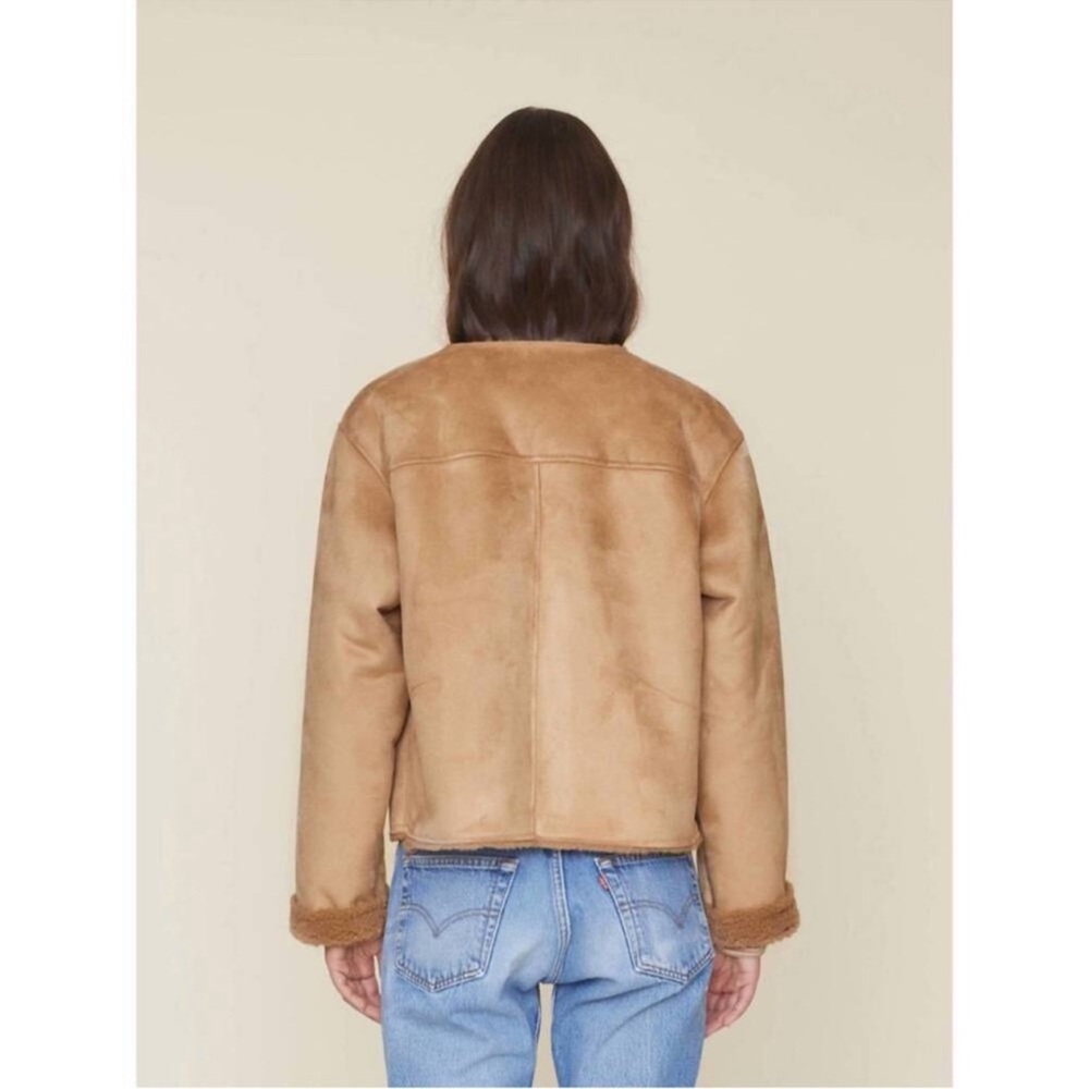 Xirena Women’s Thayer Suede Driftwood Tan Shearling Collarless Boxy Jacket Sz S - Picture 4 of 7
